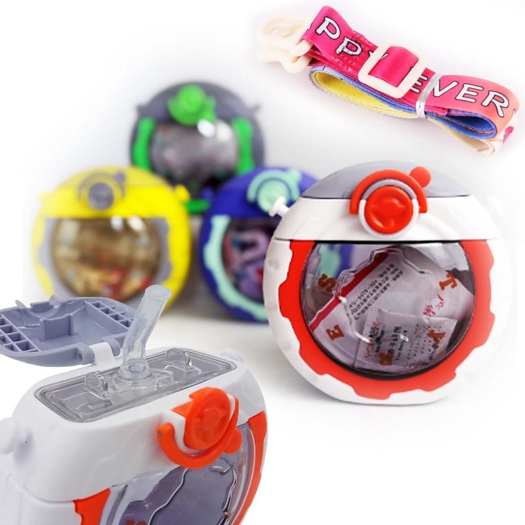 Garrafa Infantil 500ml Com Canudo Alça E Adesivos 3D Tampa Trava Squeeze Escolar Garrafinha Escola