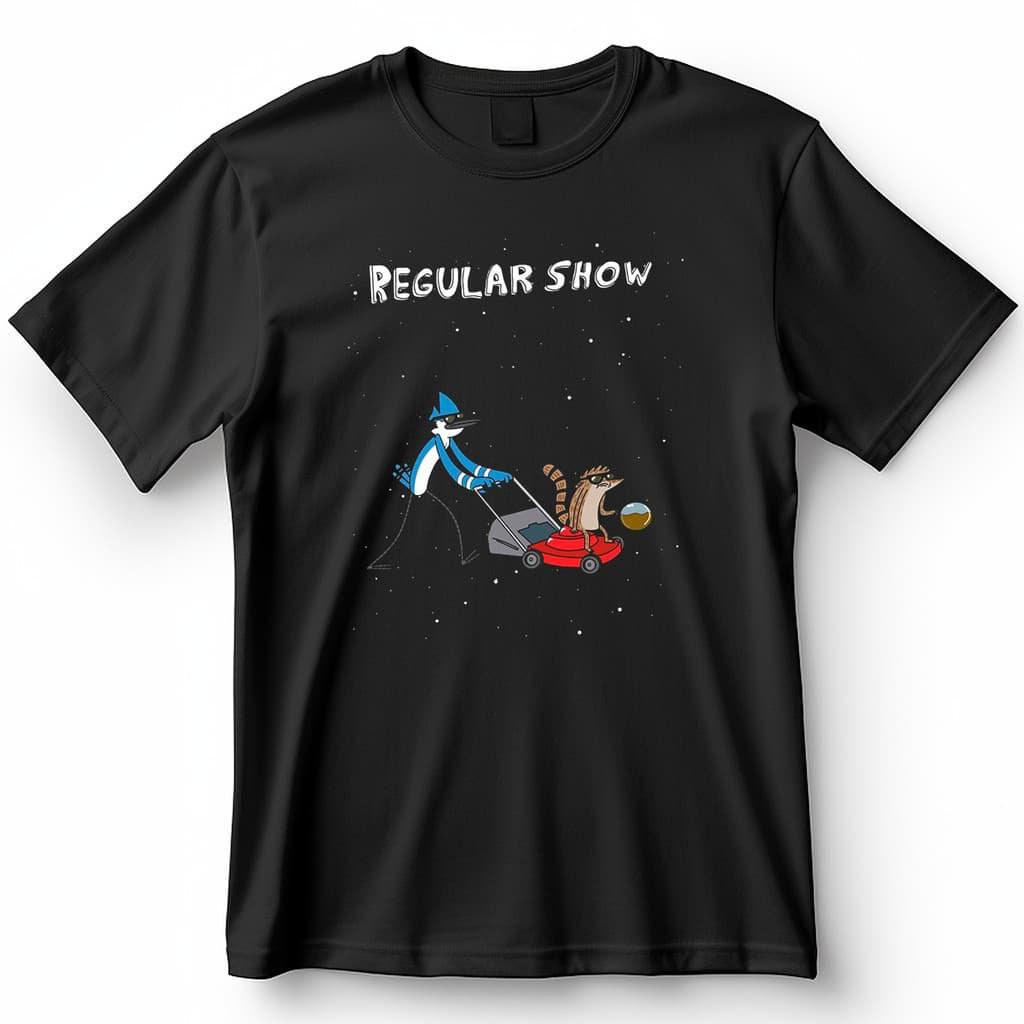 Camiseta Regular Show Mordecai e Rigby Cortando Grama no Espaço Blusa Camisa 100% Algodão