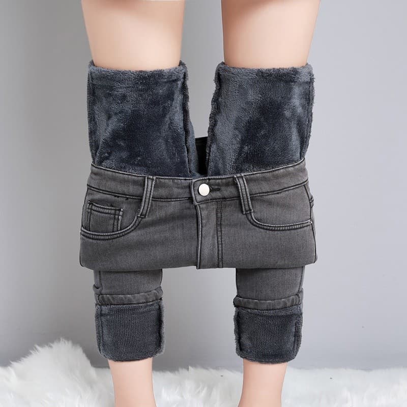Calças Jeans Térmicas Femininas de Inverno, Quentes, com Forro de Pelúcia, Jeans Elásticos, Calças Jeans Justas e Espess