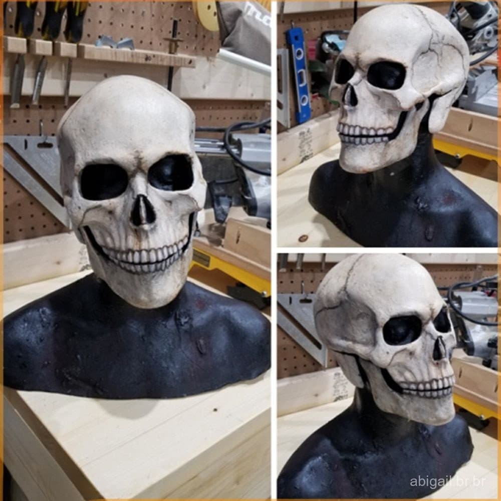 Máscara de caveira de terror para adultos com mandíbula móvel, arnês de látex para festa de Halloween, máscaras de cospl