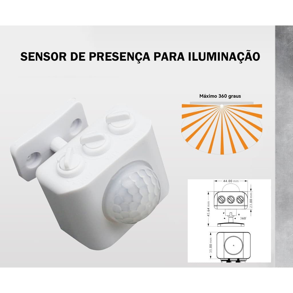 iluminação automática Sensor de Presença com Detecção de Movimento 360° Bivolt