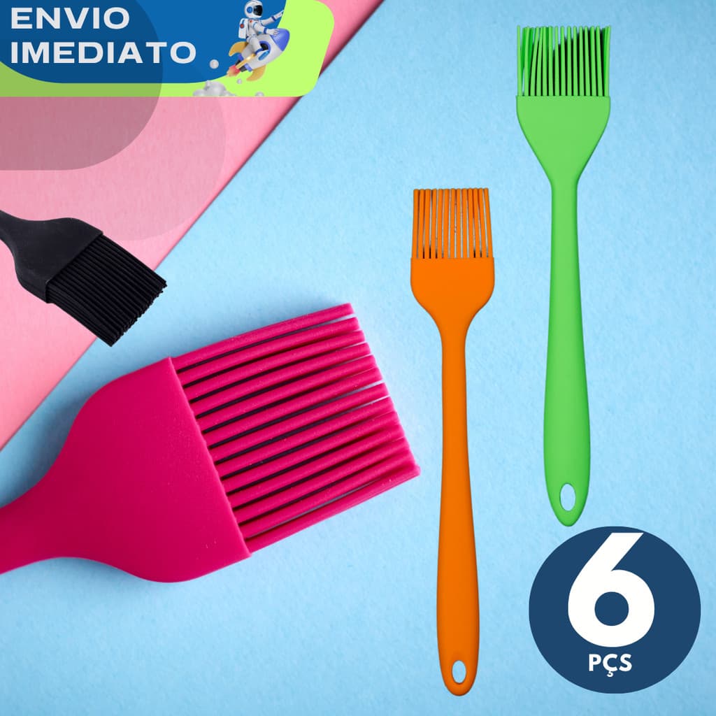 6 Pincel em Silicone Confeitaria Premium Kit Utensílios de Cozinha Casa Premium Resistente Pincel Culinário