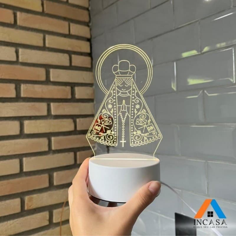 Kit 16 Luminária Nossa Senhora Aparecida LED 3D Abajur Acrílico Branca