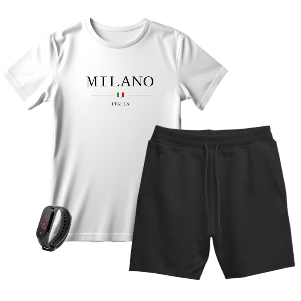 Kit Camiseta e Short Infantil Moletom Milano + Brinde Promoção