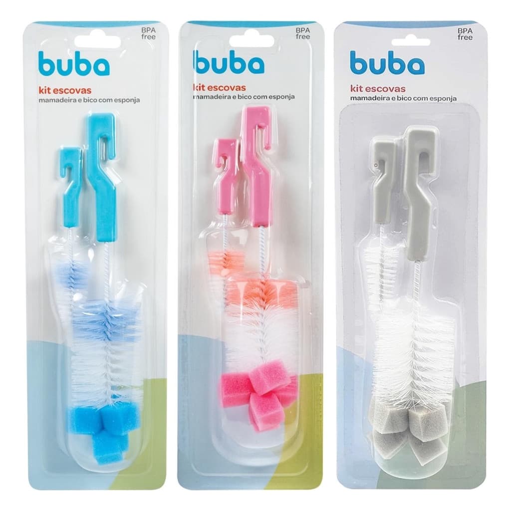 Kit Escovas Buba Mamadeira e Bico - Com Esponja na Ponta