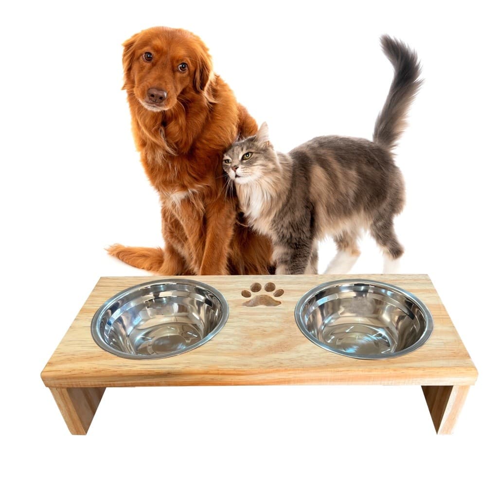 Comedouro Duplo Pet Bebedouro Cachorro Gato Elevado 2 Potes - Pinus Claro