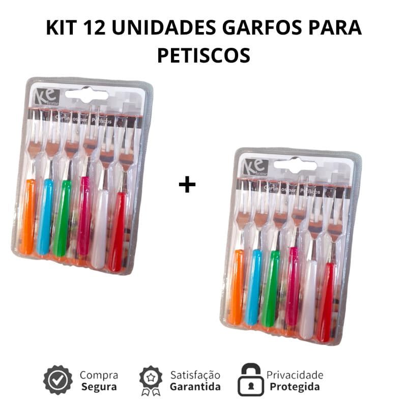 Garfinhos para Petiscos kit com 12 - Metal Plástico Mini Garfo