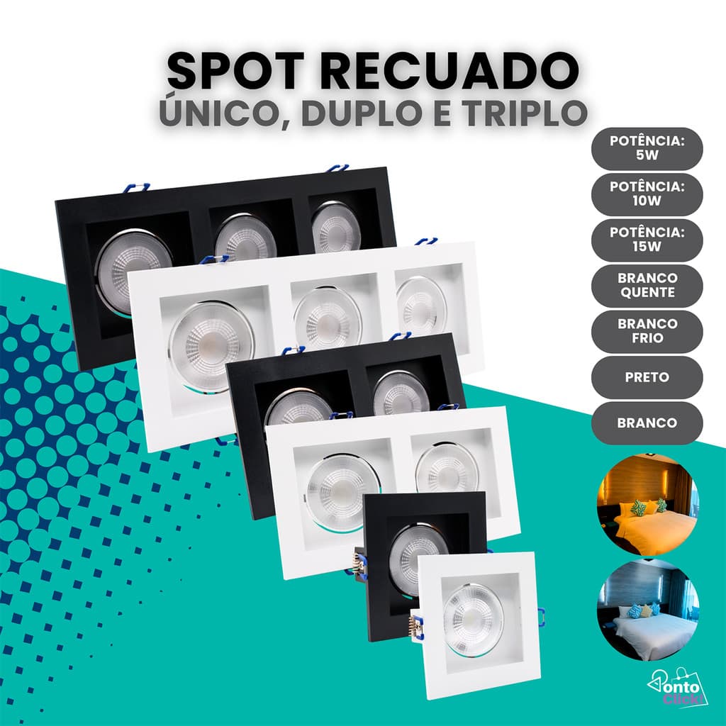 Spot Recuado Mr16 Lâmpada Embutir Led 5w 10w 15w Luz Frio ou Quente Bivolt