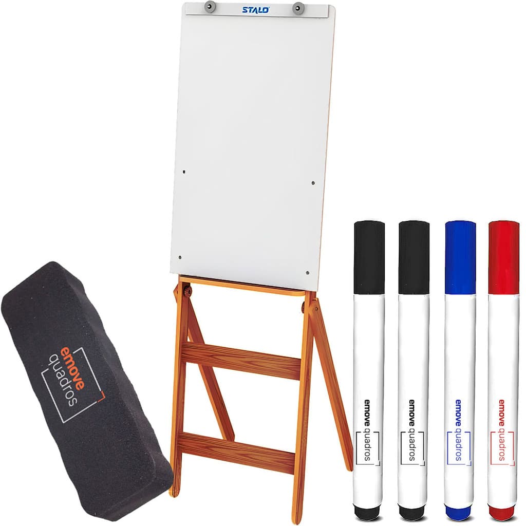Quadro Cavalete 90x54cm Flip Chat Fit MDF Lousa Branca Com 4 Canetas E Apagador