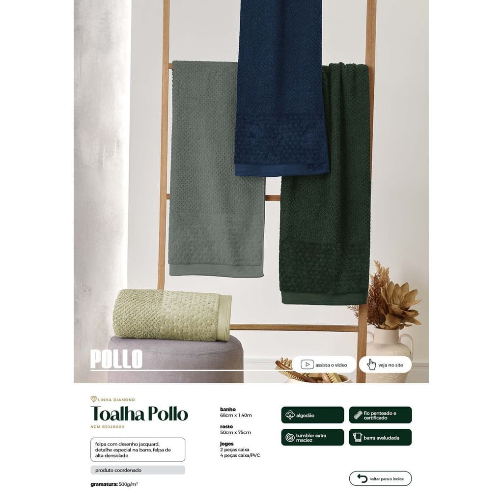 Toalha Appel Home Pollo para Rosto – Fio Penteado Premium