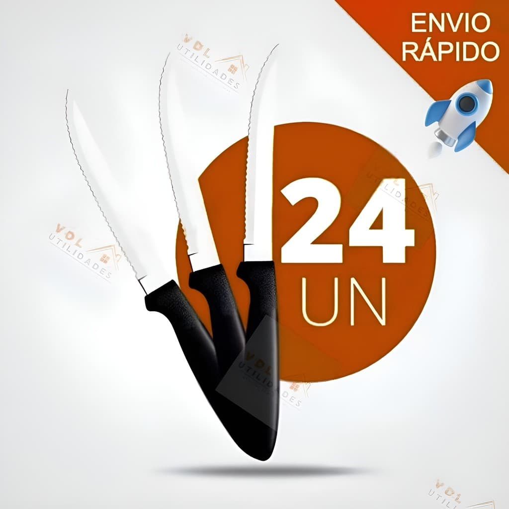 Jogo de Talheres 24 peças Aço Inox Facas Preto Para Casa Cozinha Hotel Fazenda Pousada