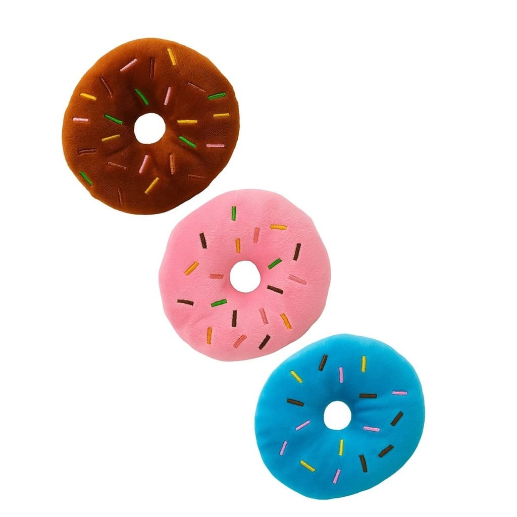 Brinquedo de Cachorro Pet Mordedor Pelúcia Rosquinha Donuts com Apito Som Bordado Divertido Macio
