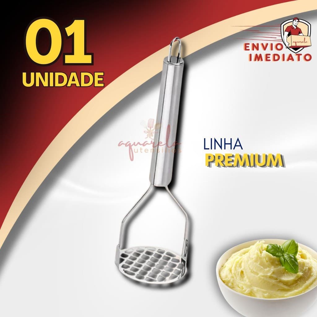 Amassador Batatas Espremedor Triturador Manual Legumes Multiuso Aço Inox Com Cabo Anatômico Cozinha