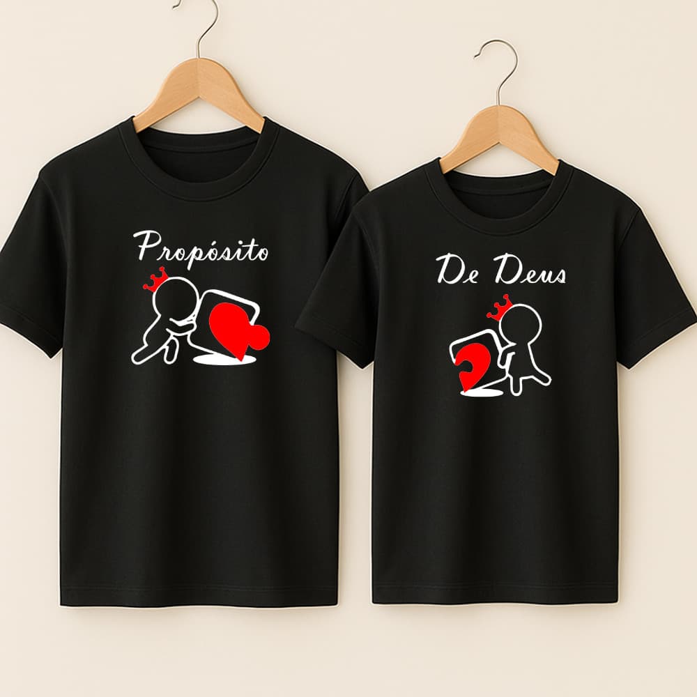 Camiseta Algodão Unissex Estamp Propósito De Deus Casal Completando Metadinha Compre 2 Namorados