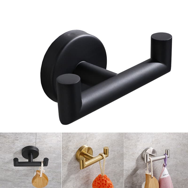 Gancho de Parede Inox 304 Preto 2 Ganchos Instalação por Perfuração Banheiro Cozinha - Baokemo