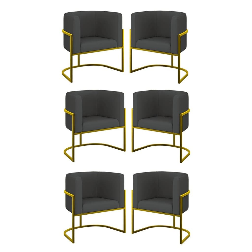 Kit 6 Cadeiras Poltrona Lua Corino Sala Quarto Gold Balaqui