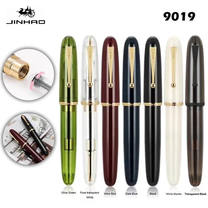 Jinhao 9019 Caneta Tinteiro Transparente Cor Resina Canetas De Luxo 0.38/0.5/0.7mm Nib