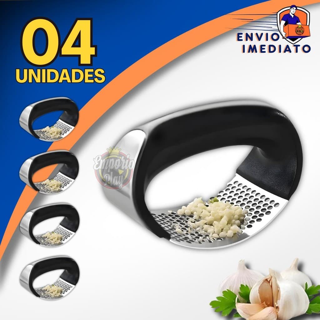 Kit 4 Espremedor Amassador Triturador De Alho Inox Manual Cozinha Moedor