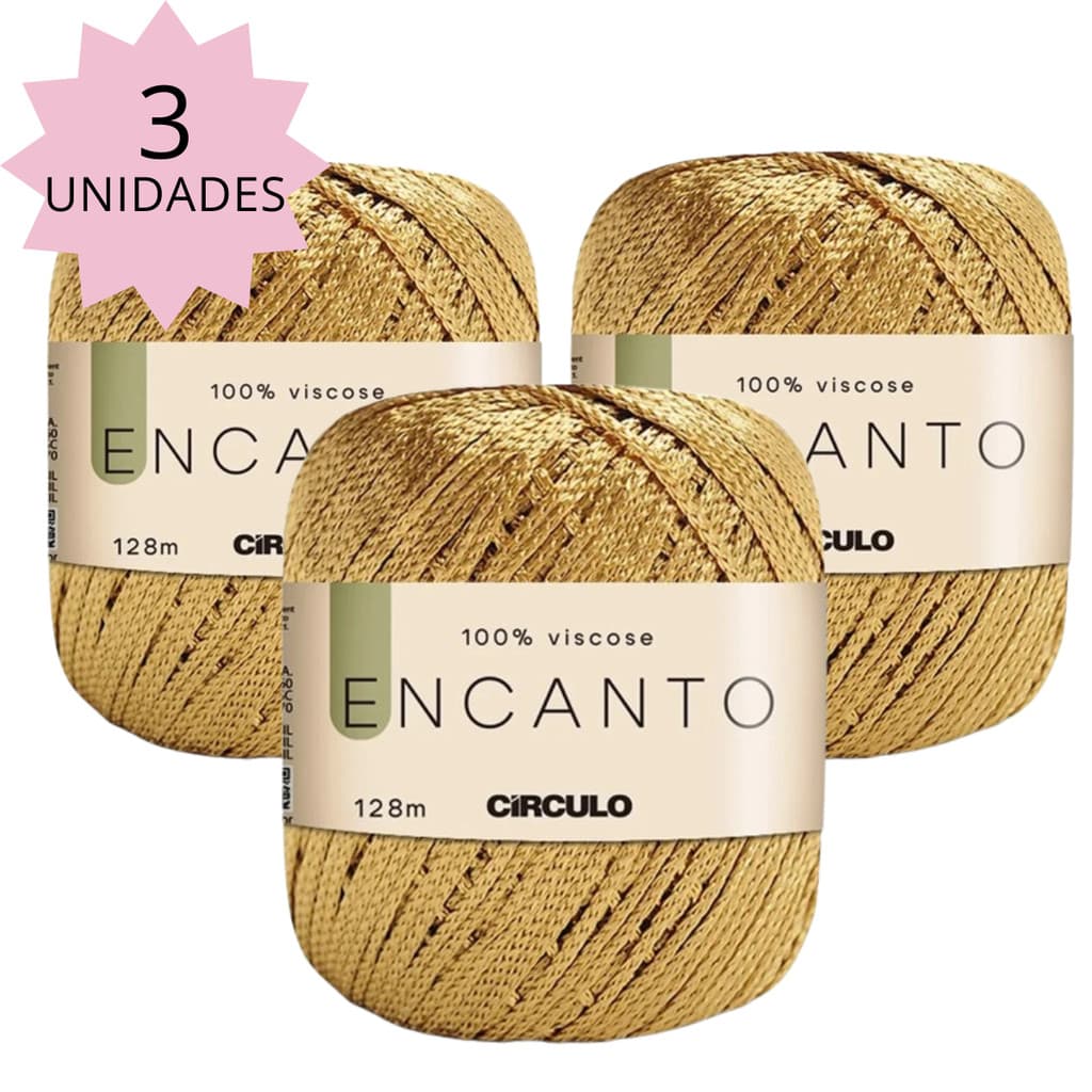 Kit com 3 Encanto Ouro Brilhante para Croche e Artesanato