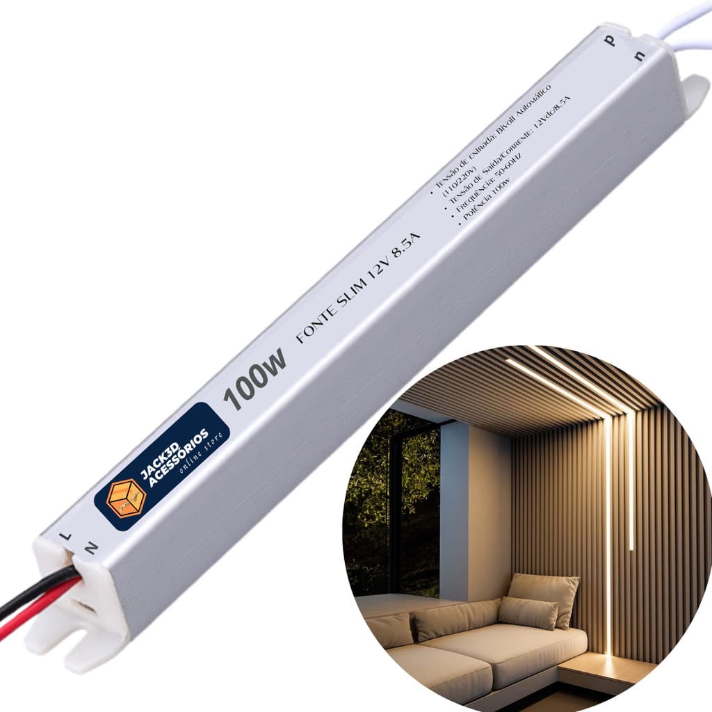 2 Fonte Drive Slim Para Perfil Fita Led 8.5a 12v 100w Bivolt
