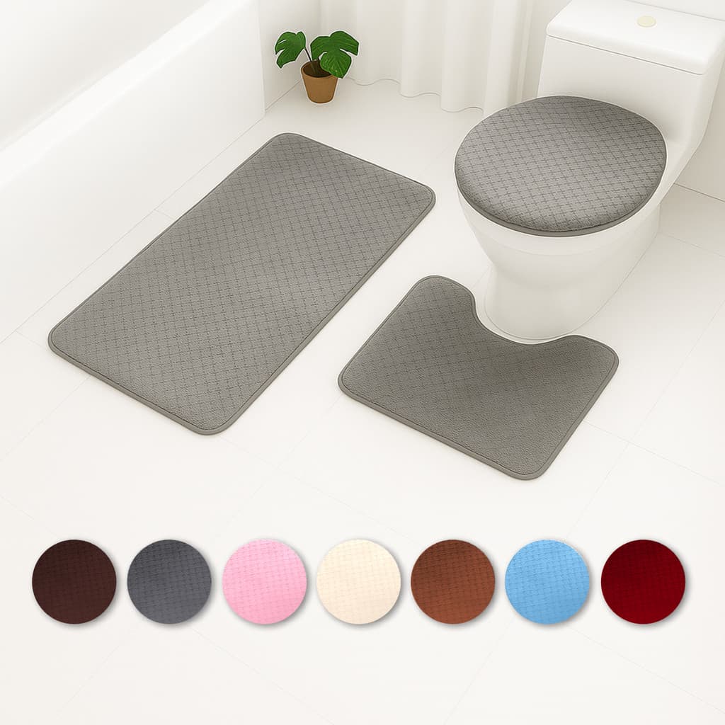 Kit Jogo 3 Peças Tapete Banheiro Premium Toque Macio Peluciado Várias Cores Antiderrapante Estampas