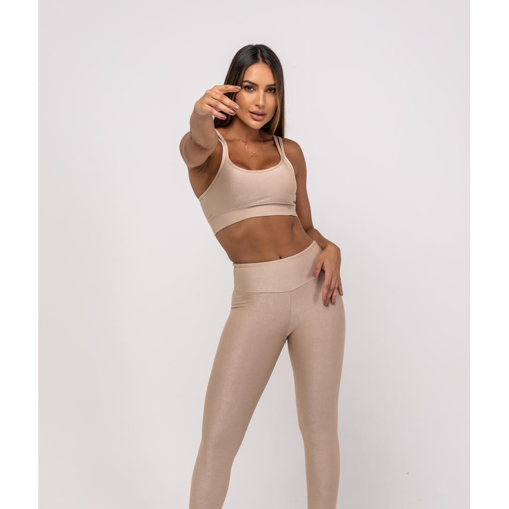 Calça Legging Suplex Canelada Brilho Básica Salvatore Fashion