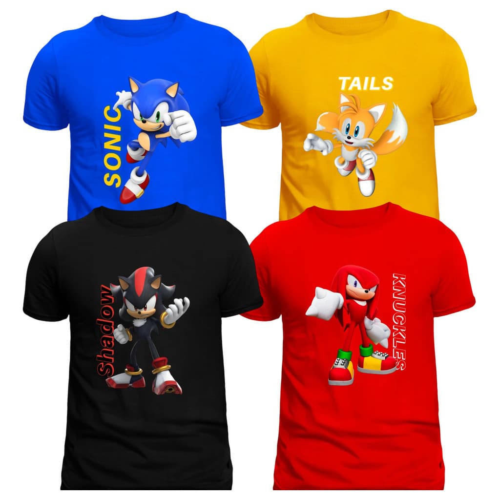 Camisetas Sonic Knuckles Tails Shadow Camisa infantil juvenil E adulto
