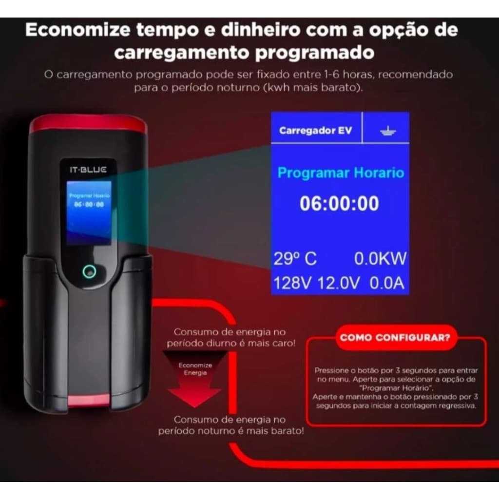 Carregador 3,5kW para Veiculos Eletricos TIpo 2 Portatil Tomada 20A Machforce