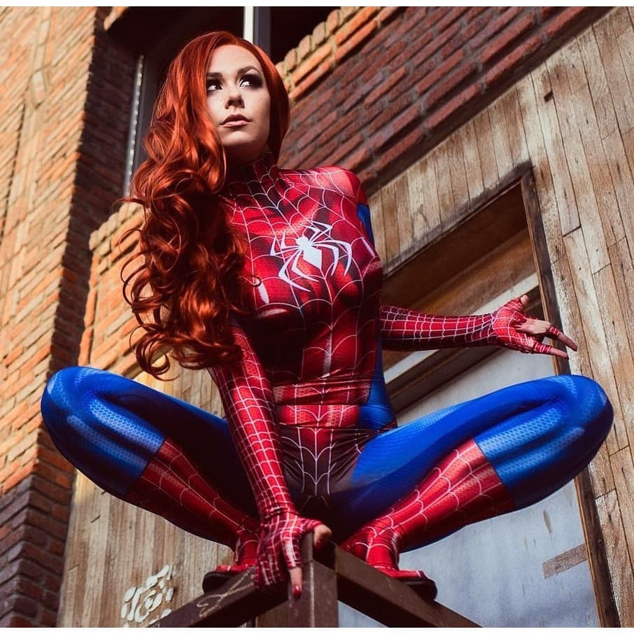 Fantasia Traje Mary Jane Aranha Feminina Cosplay Mulheres Traje Adulto e Infantil