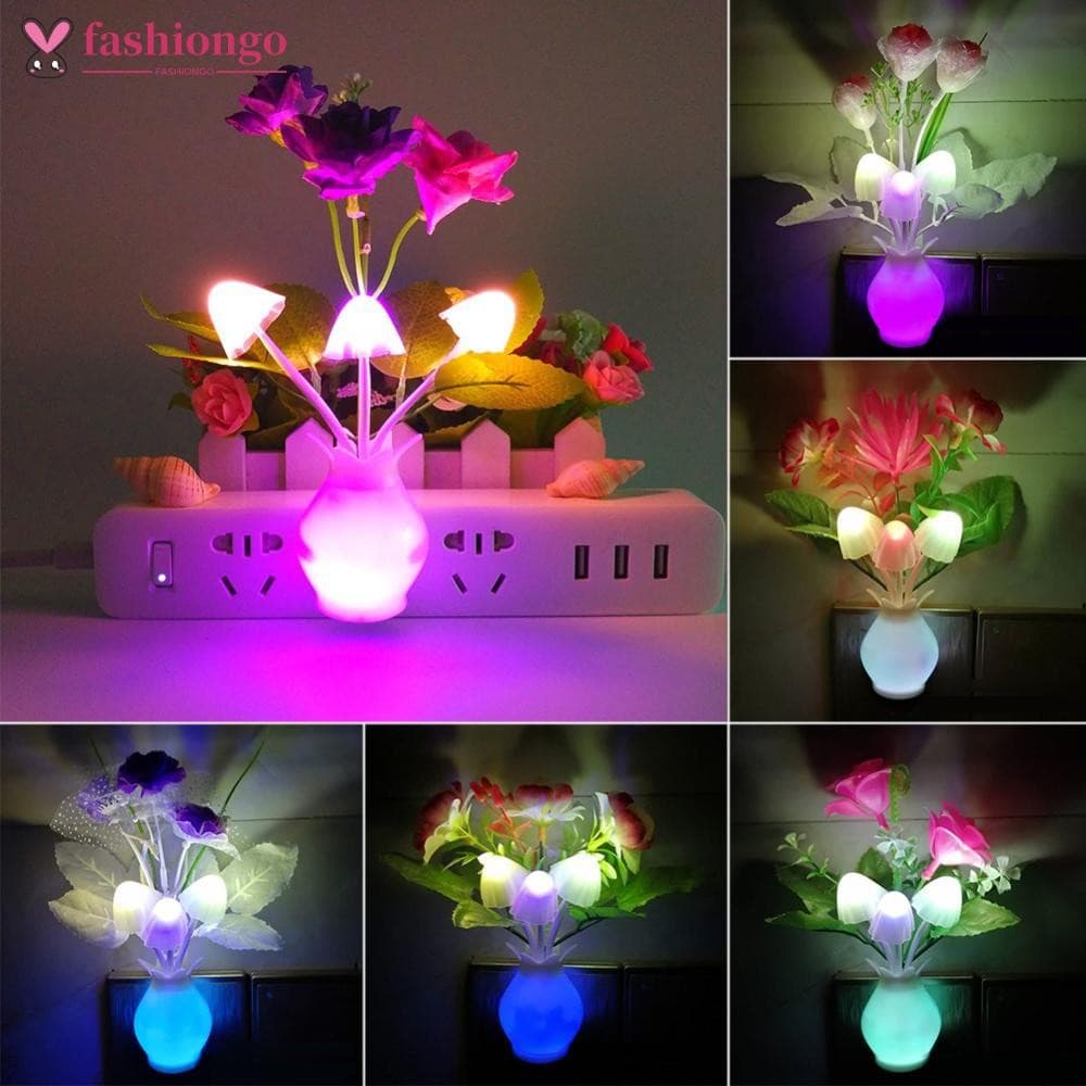 【ready stock】Rosa Flor Led Night Light Com Sensor Plug-in Interruptor Automático Cogumelo Noite Lâmpada Luz De Parestock