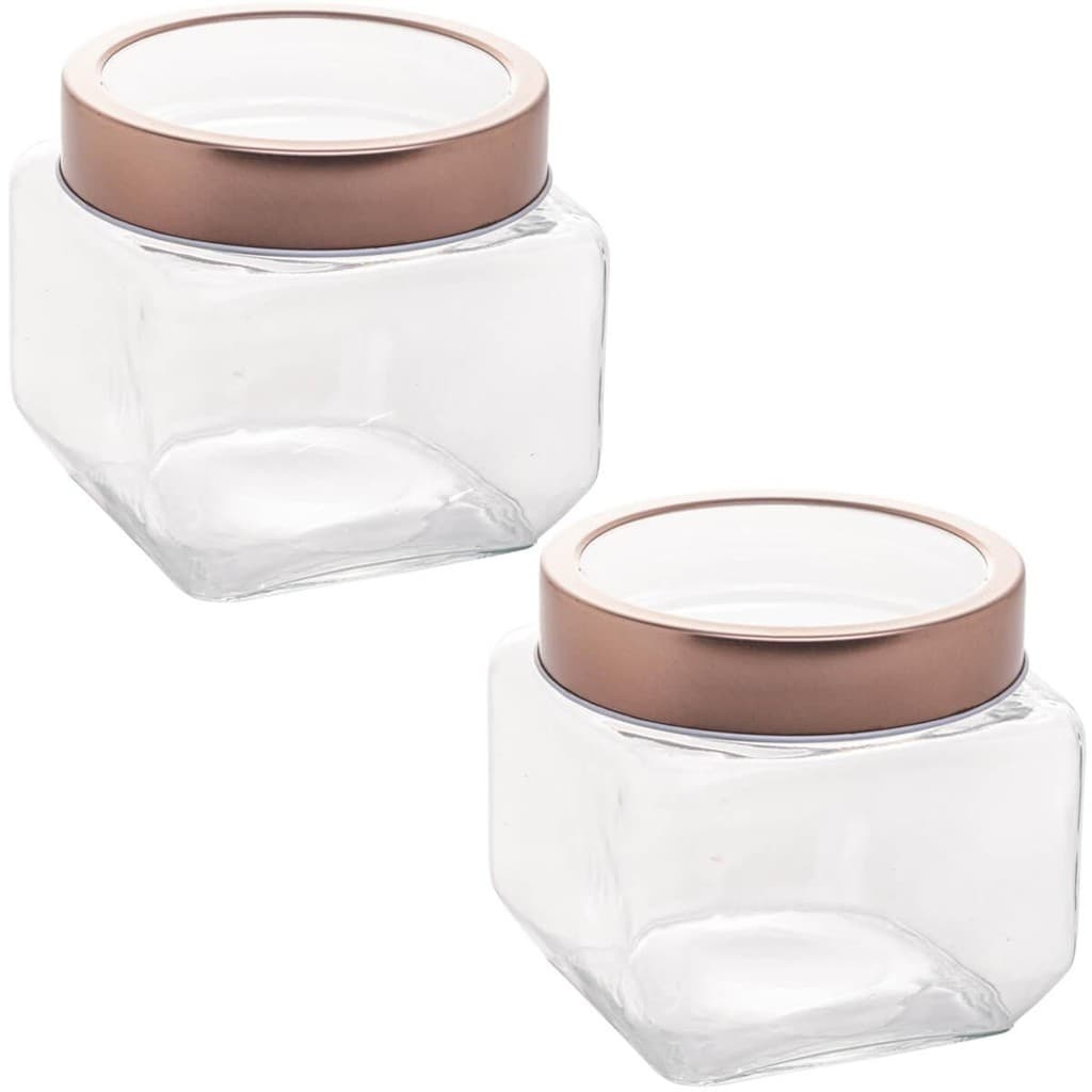 Kit 2 Potes Porta Mantimentos Rose Gold com Tampa 800ml Lyor Gastro Potinho de Vidro