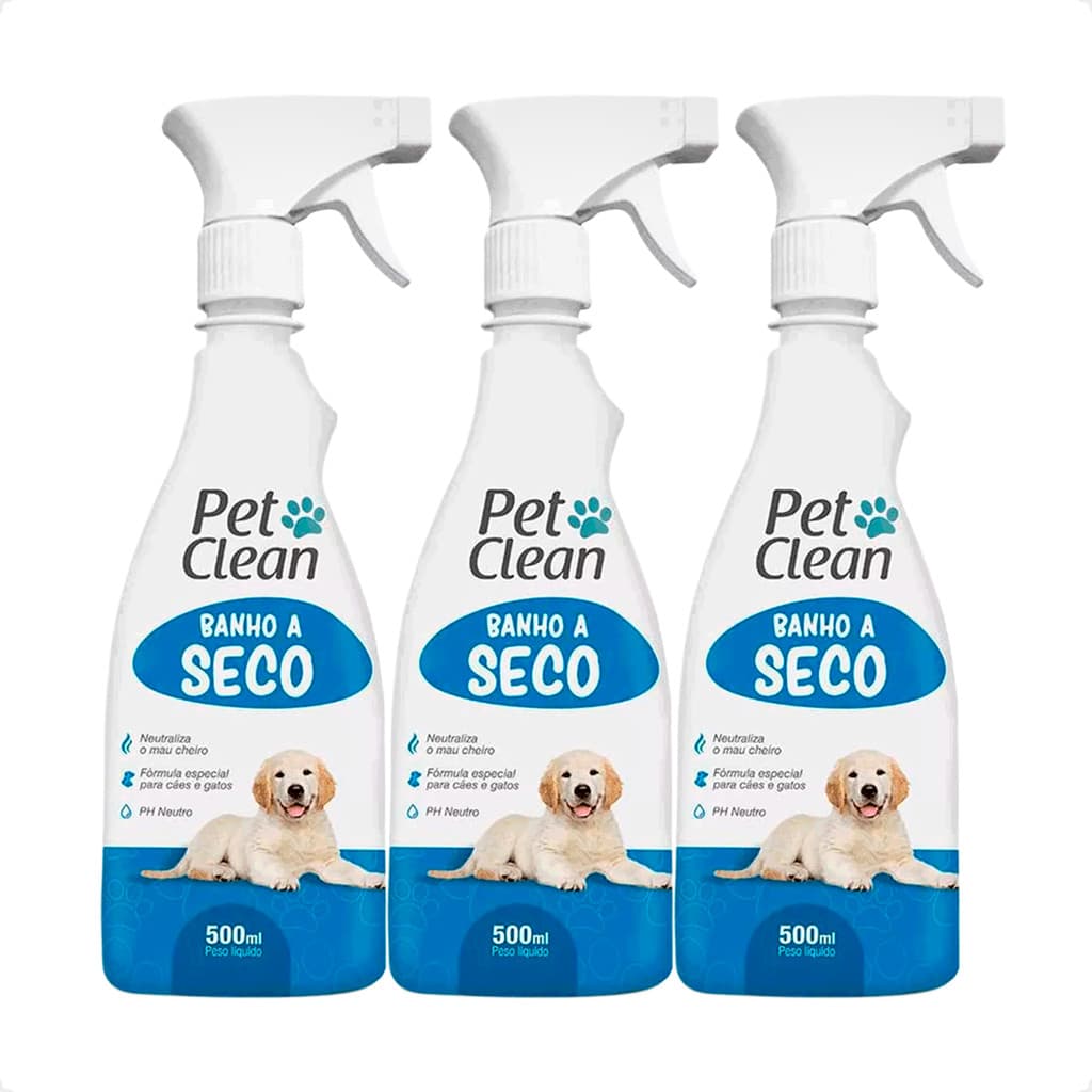 Kit 3 Banho a Seco Pet Clean Liquido para Cães e Gatos 500ml