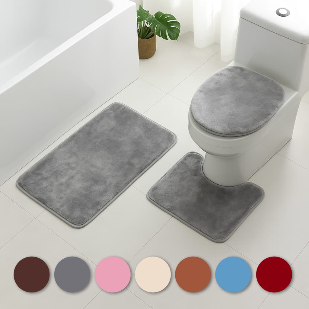 Kit Jogo 3 Peças Tapete Banheiro Premium Macio Toque Peluciado Antiderrapante Várias Cores Estampas