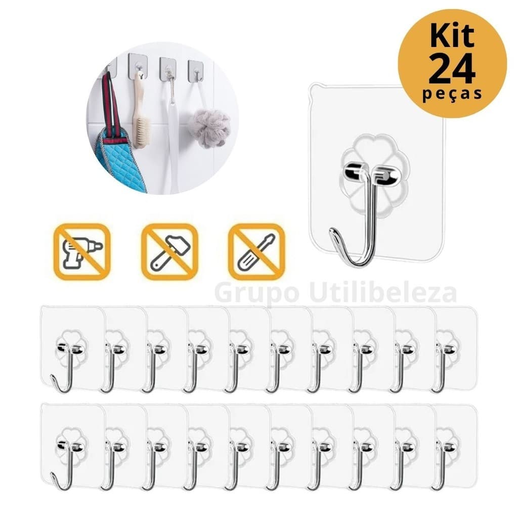 Ganchos Adesivos Parede Kit 12 OU 24 Multi Funcional Autocolante Cozinha Quarto Banheiro Organizado