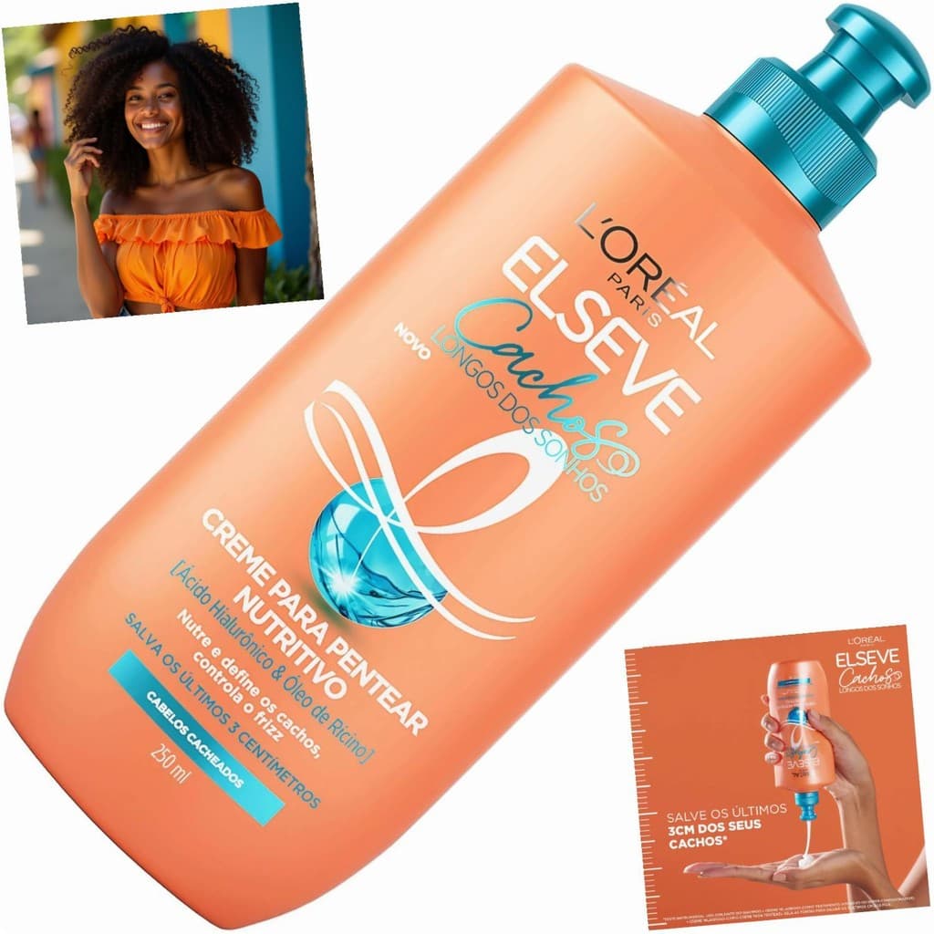 Creme para Pentear Elseve Cachos Longos 250ml Nutrição e Definição Frizz Proteção Térmica até 230°C
