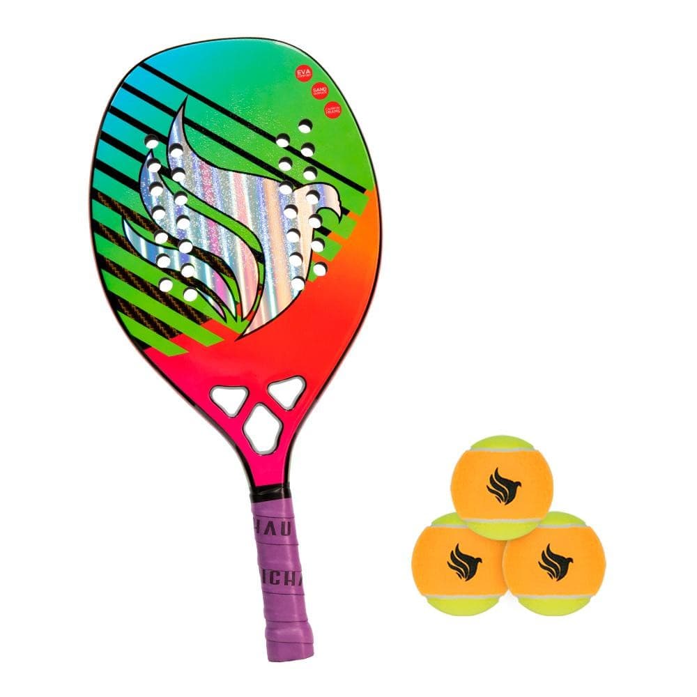 Kit Raquete De Beach Tennis Pichau Sunrise California Face 18k Carbon + Kit Bolas de Beach Tennis Pichau, Com 3 Unidades