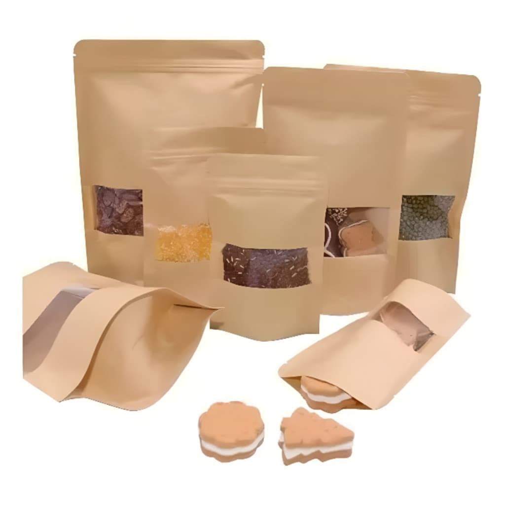 Saco Kraft Stand Up Pouch com Visor 10x15/12x20x4/15x22+4cm com 50 unidades - Entrega Rapido