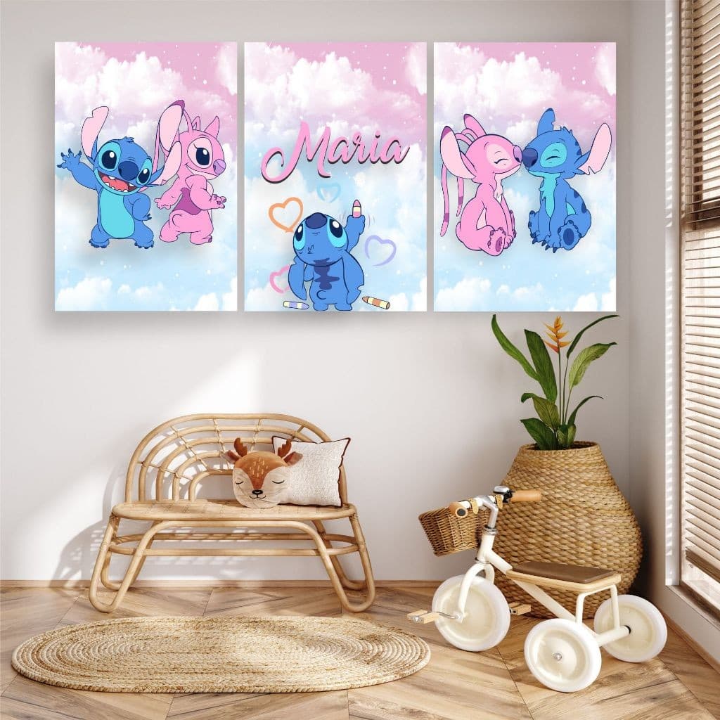 KIT 3 QUADROS STITCH - DECORAÇÃO STITCH Desenho Infantil