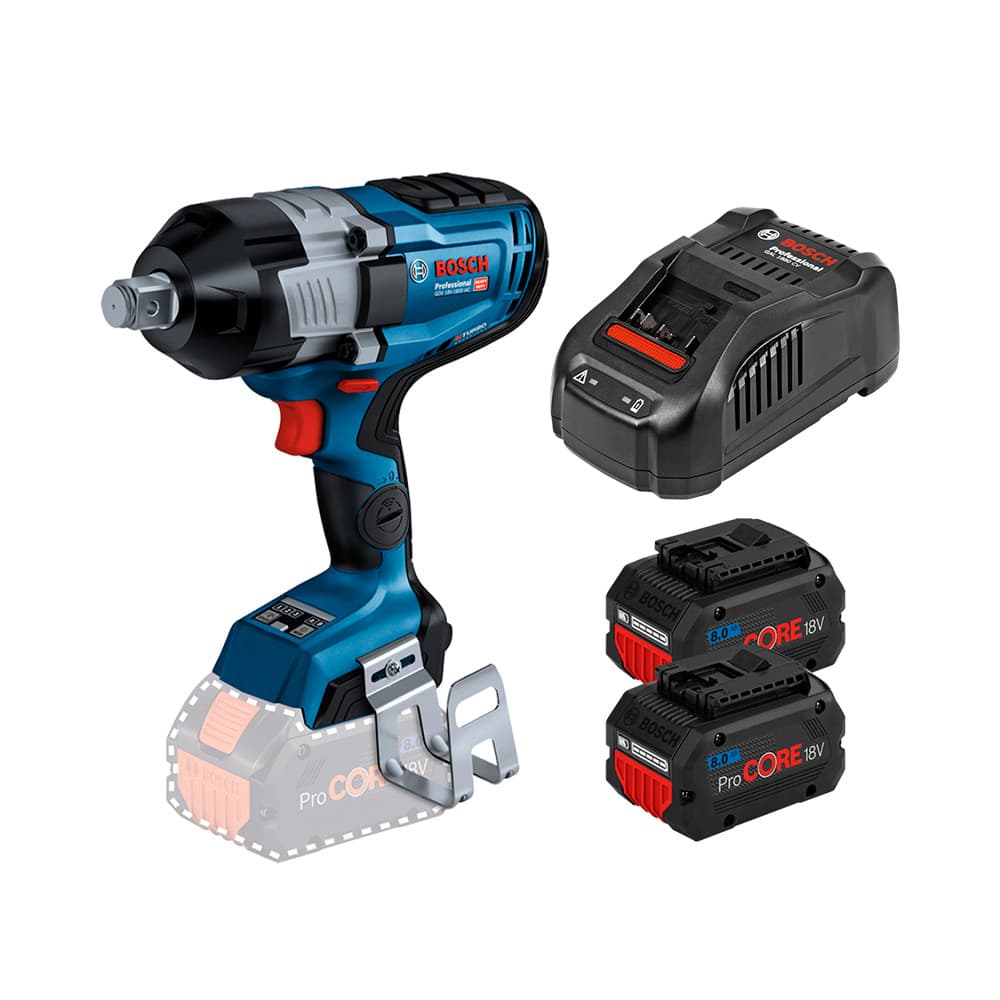 Kit Chave de Impacto 3/4" Motor BL Bosch GDS 18V-1600 HC + 2 Baterias ProCore 18V 8Ah + Carregador GAL 1880 220V