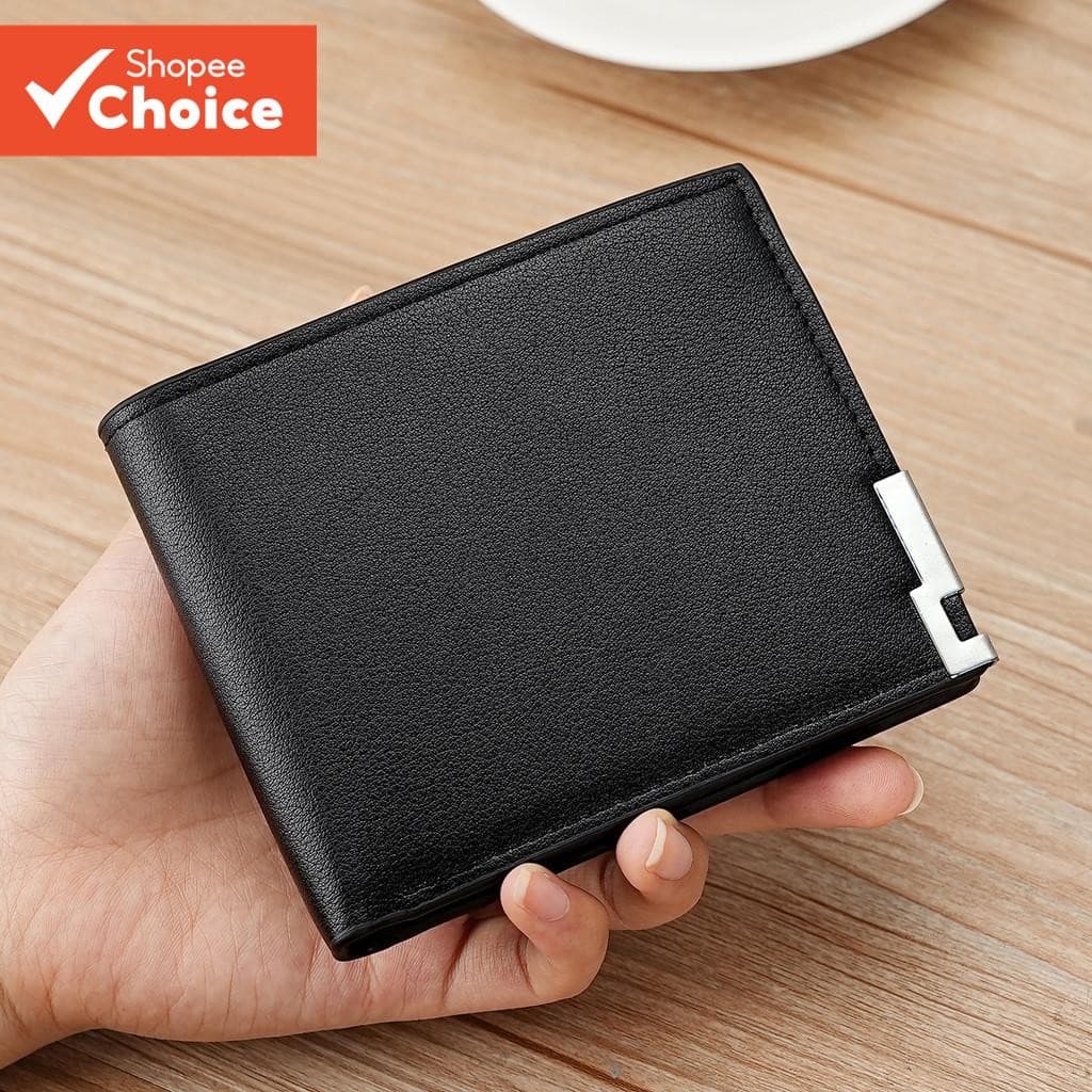 Carteira Bifold Fina Masculina – Bolsa De Couro Curta Porta Vários Cartões Para Negócios , Jovens E Presentes