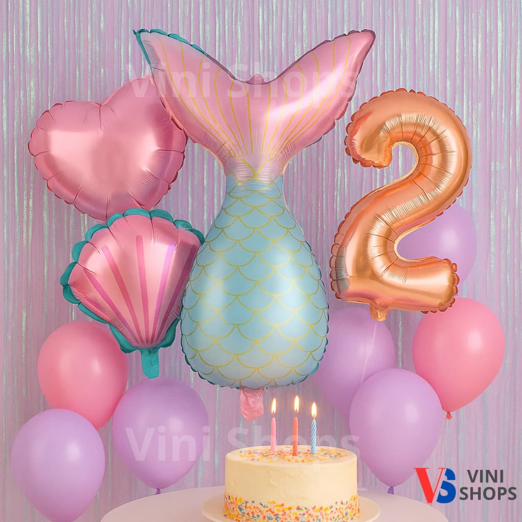 Balão de Sereia 5 Uni + 1 numero de 16" (40cm)