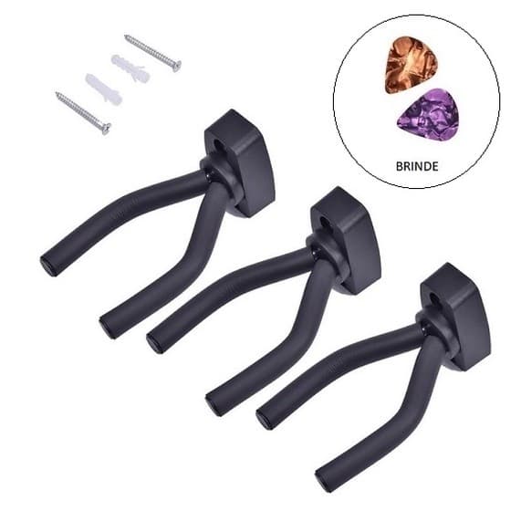 3 Suporte de Parede Violão Cavaquinho Ukulele Guitarra Violino + 2 Palhetas