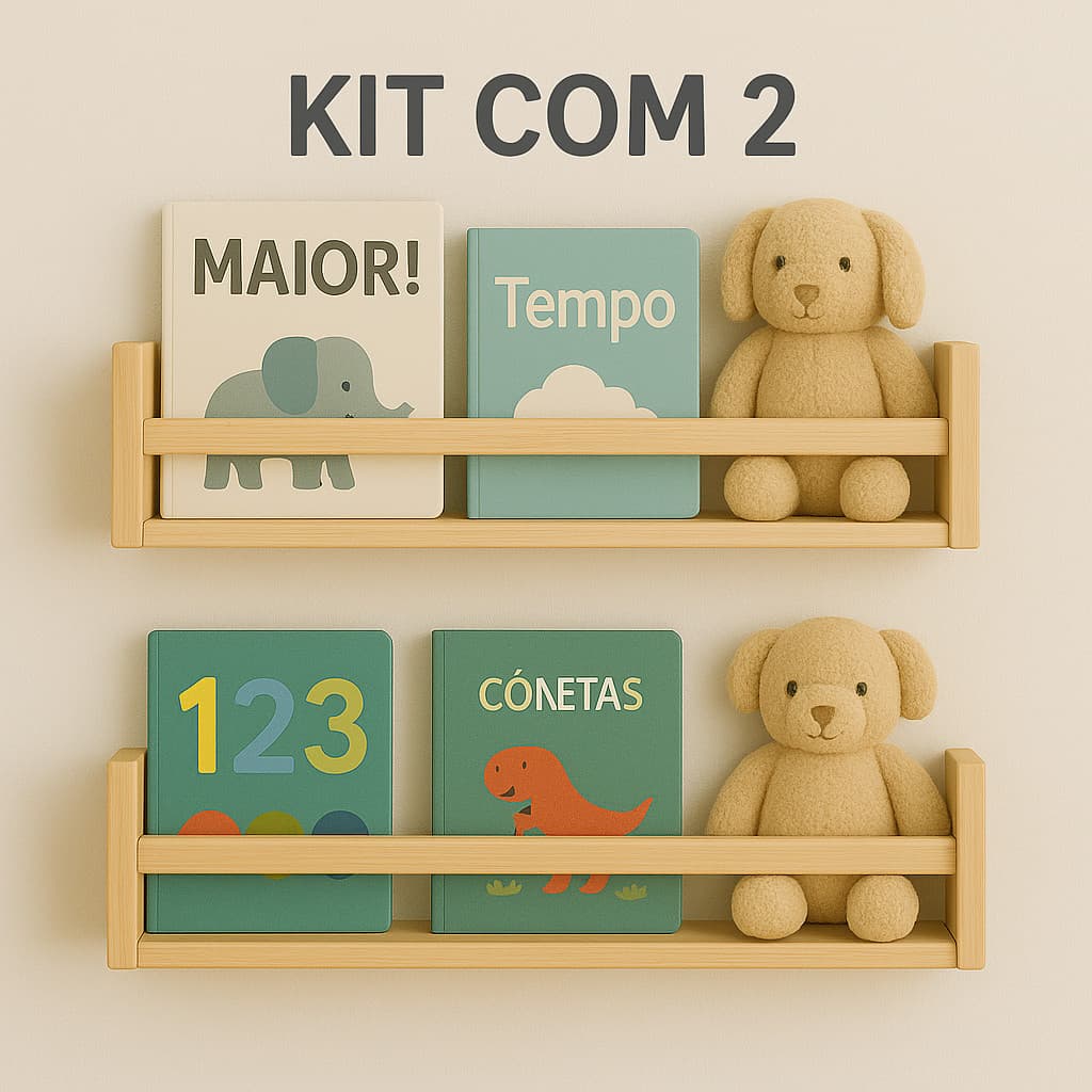 2 Prateleira decoração Nicho Porta Brinquedos Livros Infantil Madeira Pinus