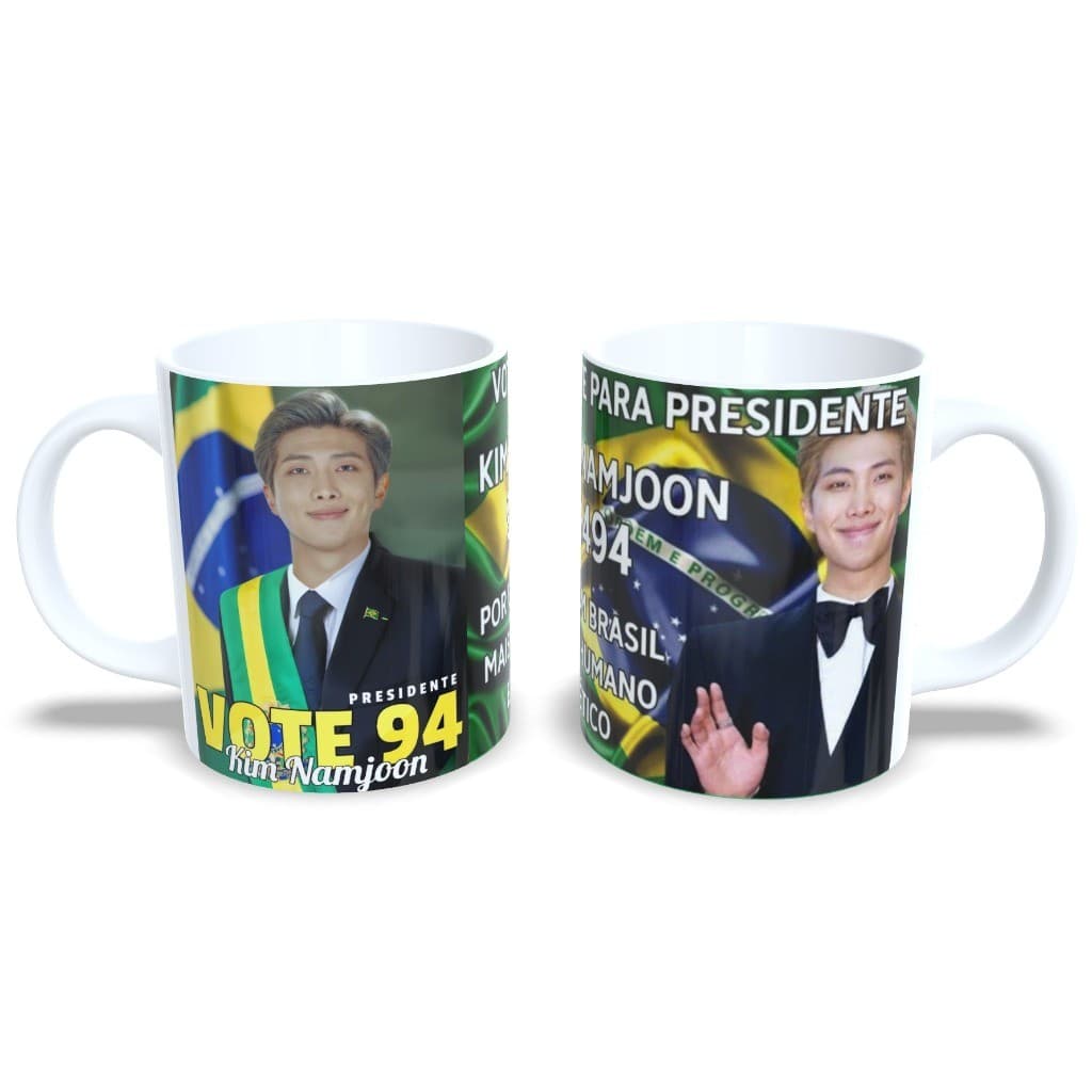 Caneca Meme Namjoon Presidente BTS Kpop - Presente Army Criativo Porcelana 325ml
