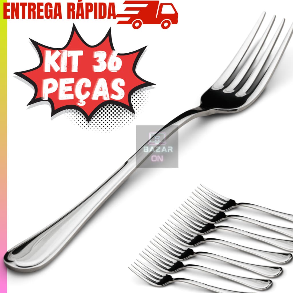 Kit Jogo 36 Garfos Mesa Em Aço Inox Conjunto Para Jantar Almoço Restaurante Hotel Premium Original
