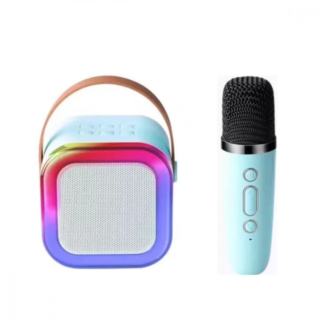 Caixa Som Bluetooth Karaokê Portátil LED Com 1 Microfone AZUL