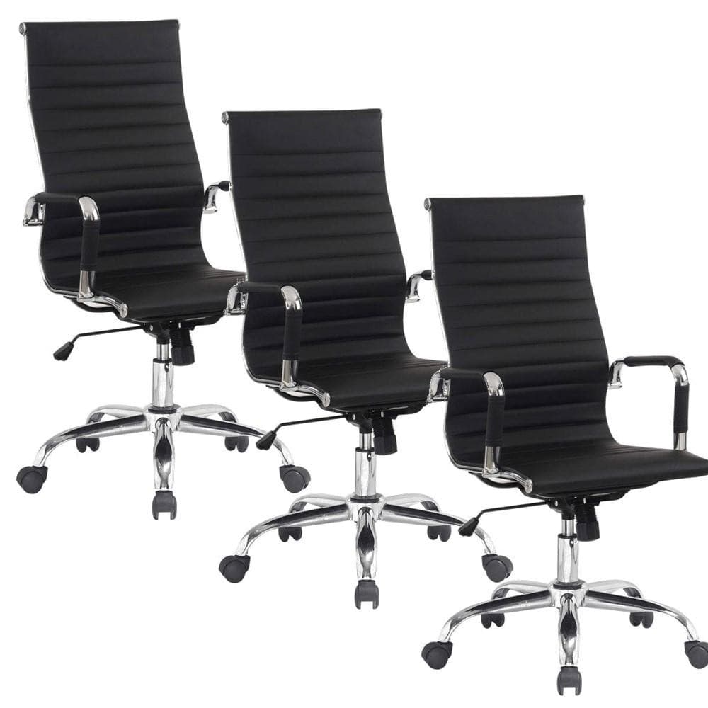 Conjunto 3 Cadeiras de Escritório Moob Boston Presidente Giratória Com Função Relax Preto