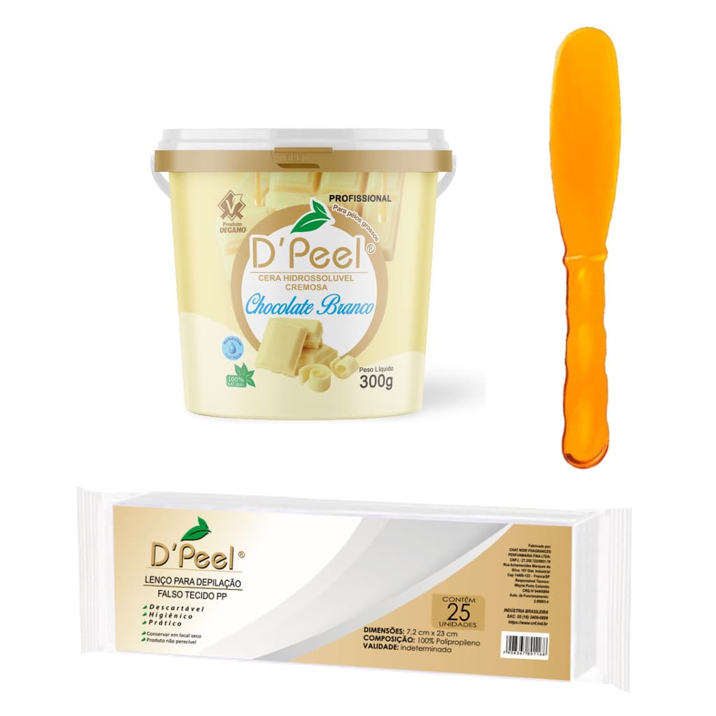 Cera Depiladora Quente Dpeel  300g - Kit Profissional Caseiro com Espátula e Papéis - Hidrossolúvel