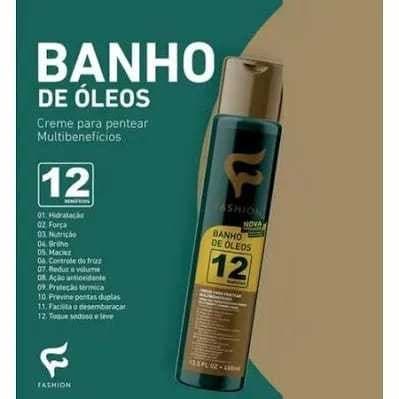 Creme de Pentear Cabelo Sem Enxague Leave In Banho de Oleos 12 Beneficios Fashion 400ml