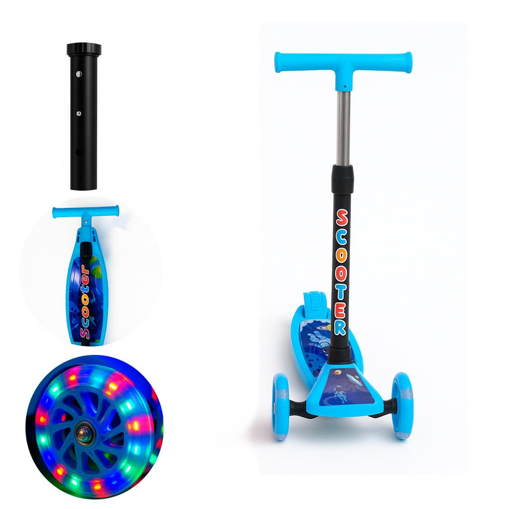 Patinete Infantil 3 Rodas Dobrável Luz LED Rodas | Guidão Ajustável Radical Seguro Diversão Kids